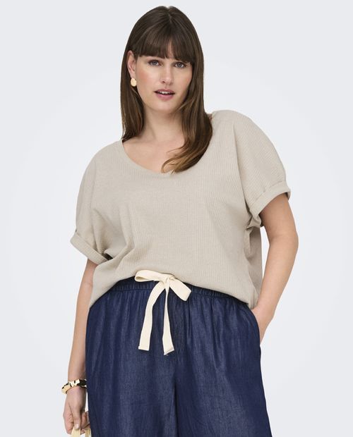 Camiseta Only Carmakoma beige manga corta para mujer