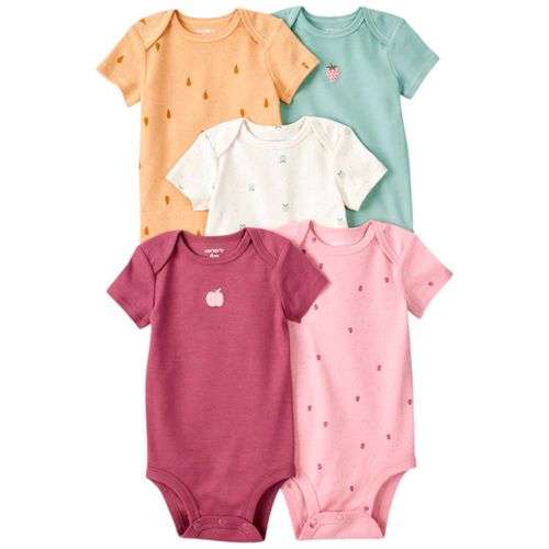 Set de 5 mamelucos multicolor con estampado para bebé niña
