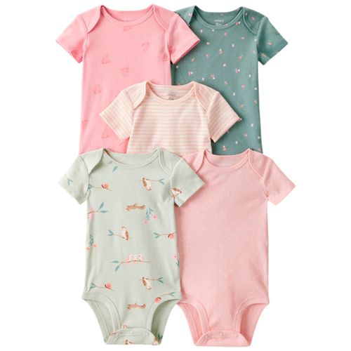 Set de 5 mamelucos multicolor con estampado para bebé niña