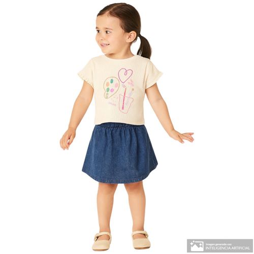 Blusa beige con estampado artistico para niña