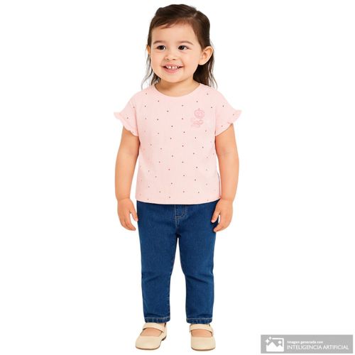 Blusa rosada con estampado de puntos para niña
