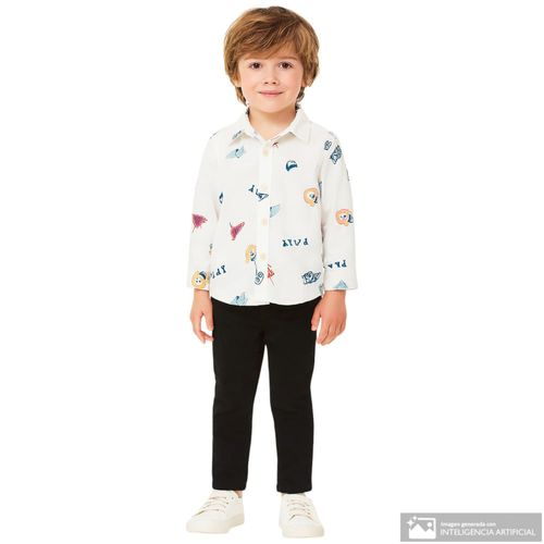 Camisa blanca con estampado para niño