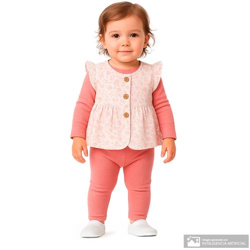 Conjunto de 3 piezas rosadas con estampado para bebé niña