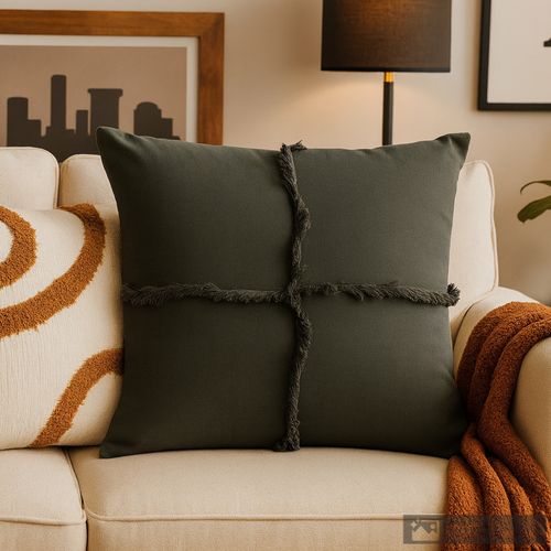 Cojín cuadrado decorativo de poliéster con flecos 50x50 cm