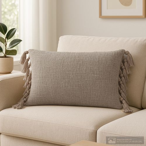 Cojín rectangular decorativo de poliéster con pom pom 30x50 cm