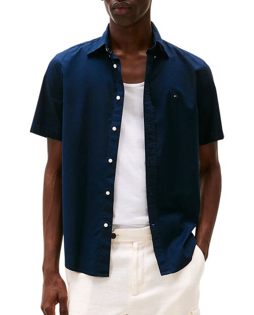 Camisa casual Tommy Hilfiger azul sólida para hombre
