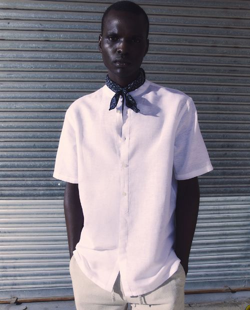 Camisa casual de lino Sfera blanca heather para hombre