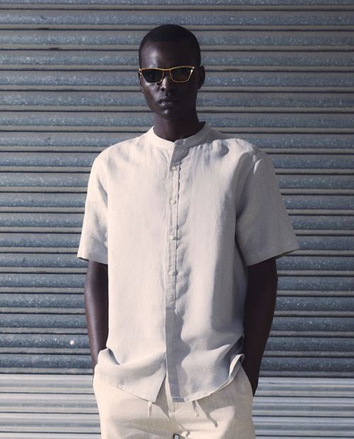 Camisa casual de lino Sfera gris heather para hombre