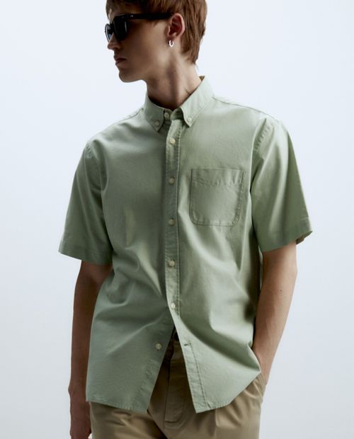 Camisa casual Sfera verde claro heather para hombre