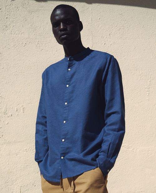 Camisa de lino Sfera azul heather para hombre