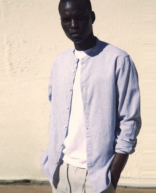 Camisa de lino Sfera celeste heather para hombre