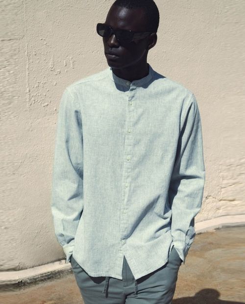 Camisa de lino Sfera verde sage heather para hombre