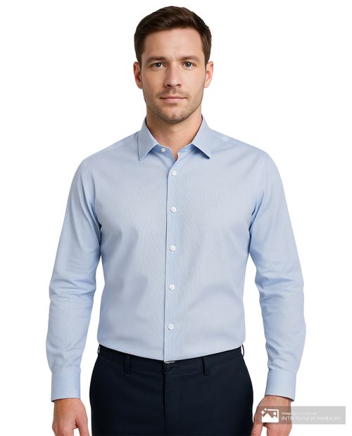 Camisa formal Oscar de la Renta tailored fit celeste rayada para hombre
