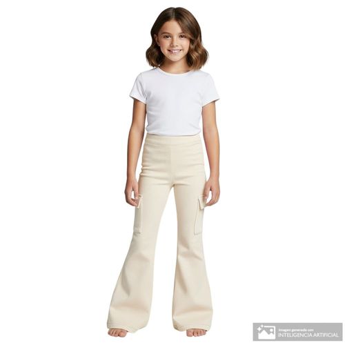 Leggings cargo beige acanalado para niña