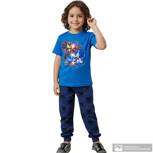 Pijama de 2 piezas azules con estampado Sonic para niño
