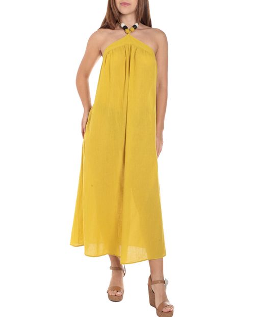 Salida de baño Énfasis estilo vestido amarillo para mujer