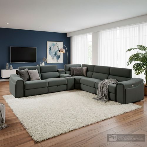 Sala seccional reclinable Emily con consola gris
