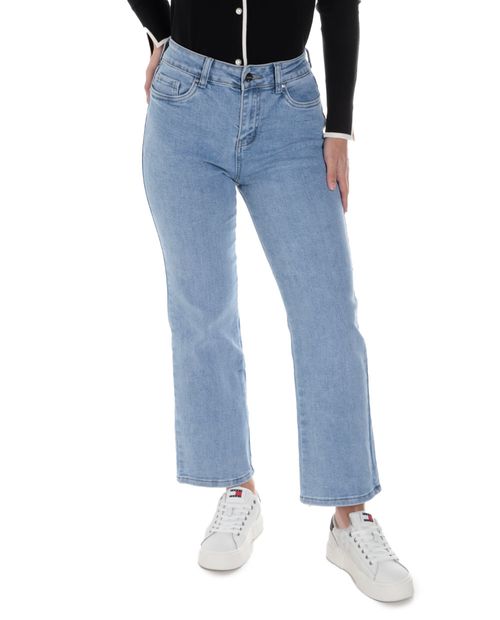 Jeans Sabrina straight celeste de cintura alta para mujer