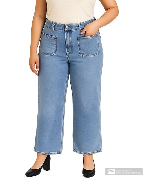 Jeans Sabrina wide leg celeste de cintura alta para mujer