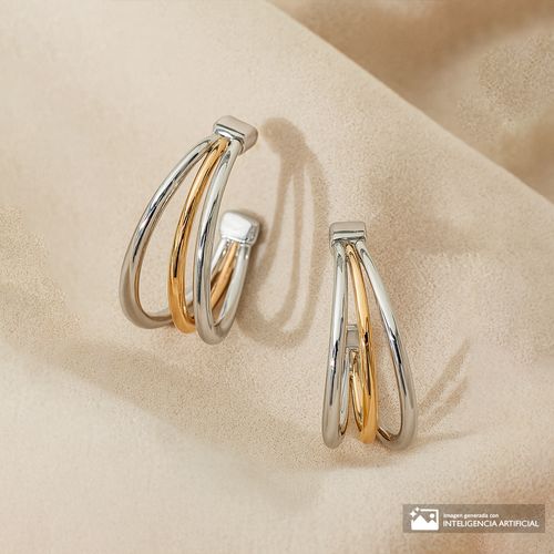 Aretes Anne Klein de metal plateados y dorados de triple aro para mujer
