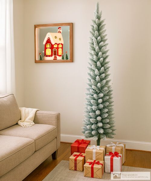 Árbol navideño nevado tipo lápiz 7 pies (213 cm) con 295 puntas