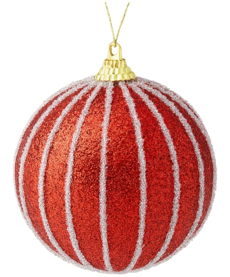 Set de 6 esferas navideñas rojas con líneas blancas 8 cm - Siman Costa Rica