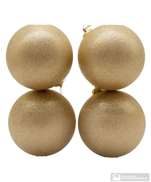 Set de 4 esferas navideñas doradas con glitter 10 cm