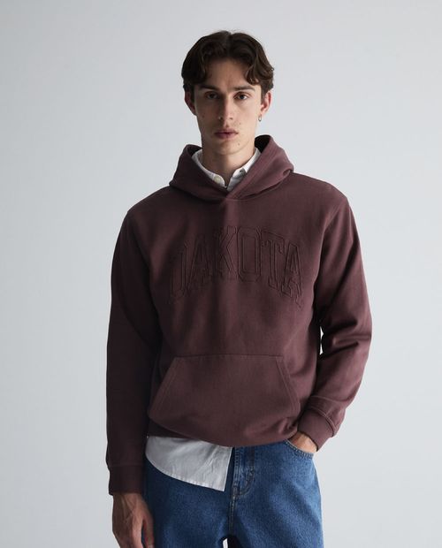 Suéter hoodie Sfera color vino heather con bordado "Dakota" para hombre