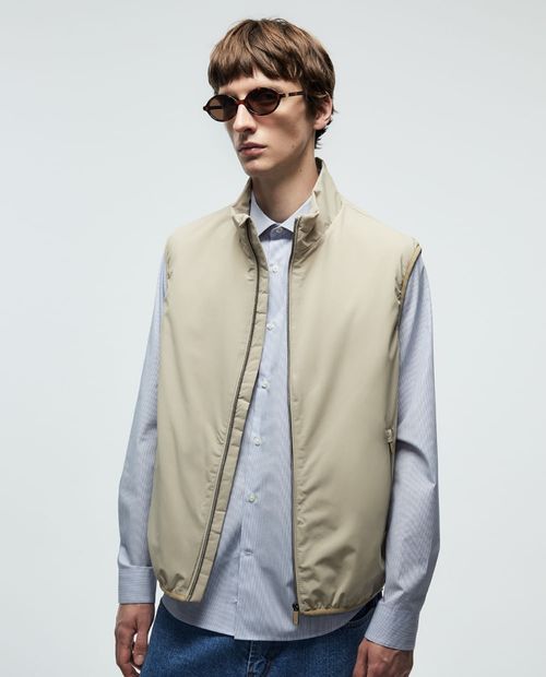 Chaleco impermeable beige sólido para hombre