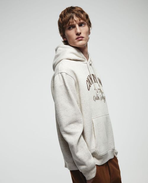 Suéter hoodie Sfera beige neps con bordado "Country Try Oaks" para hombre