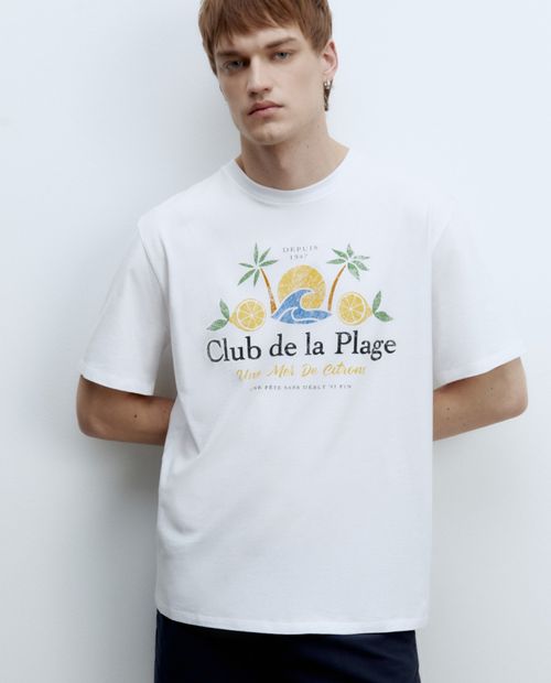 Camiseta Sfera blanca con estampado de playa para hombre