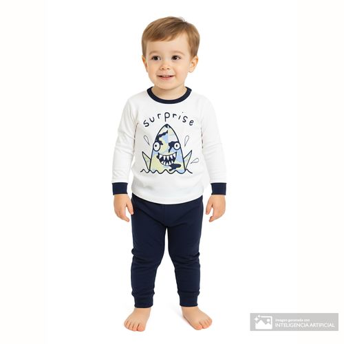 Pijama de 2 piezas multicolor con estampado de tiburon para niño