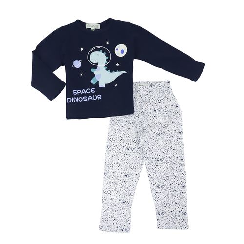 Pijama de 2 piezas multicolor con estampado space dinosaurio para niño
