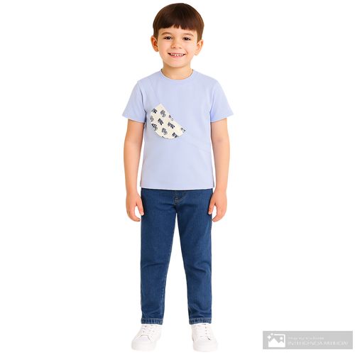 Camiseta celeste con cangurera 3D para niño