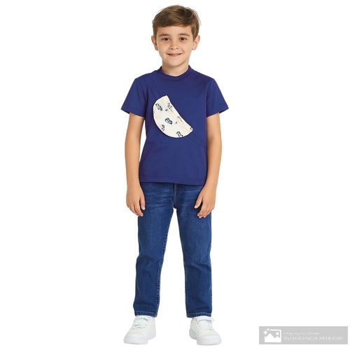 Camiseta azul navy con cangurera 3D para niño