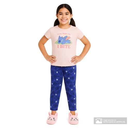 Pijama de 2 piezas multicolor con estampada de Stitch para niña
