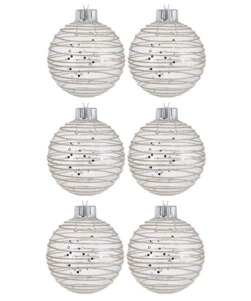 Set de 6 esferas navideñas transparentes con líneas doradas 8 cm