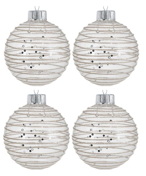 Set de 4 esferas esferas navideñas transparentes con líneas doradas 10 cm