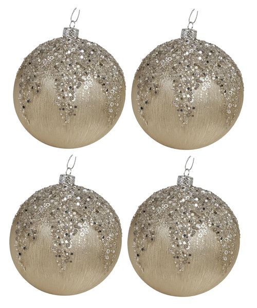 Set de 4 esferas navideñas doradas con decoración 10 cm