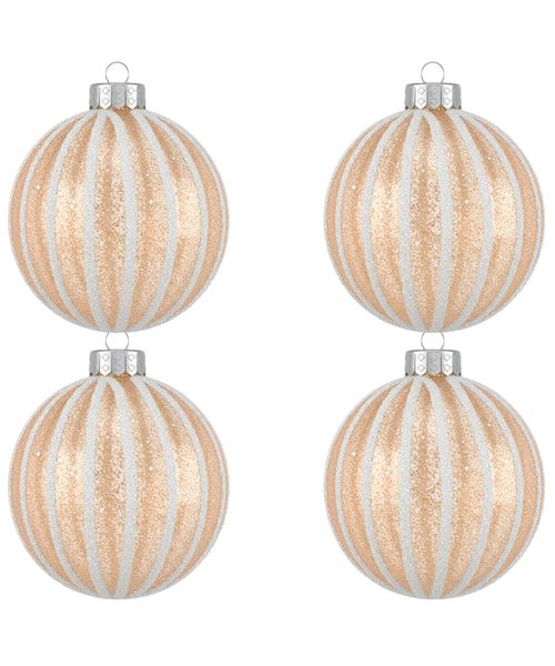 Set de 4 esferas navideñas doradas con líneas blancas 10 cm