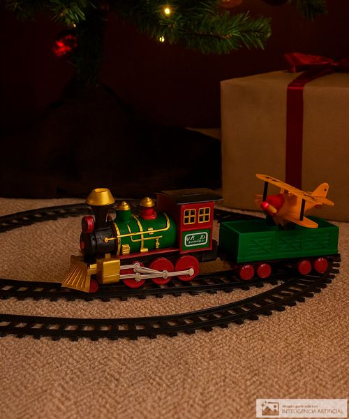 Set de tren navideño con iluminación 90 x 90 x 23 cm