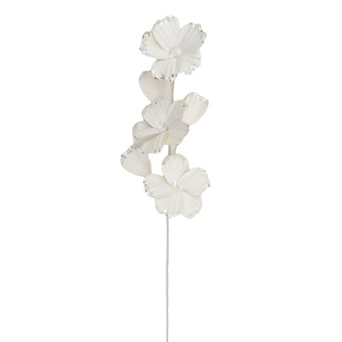 Rama de mini magnolias metálicas blancas con glitter de 54 cm