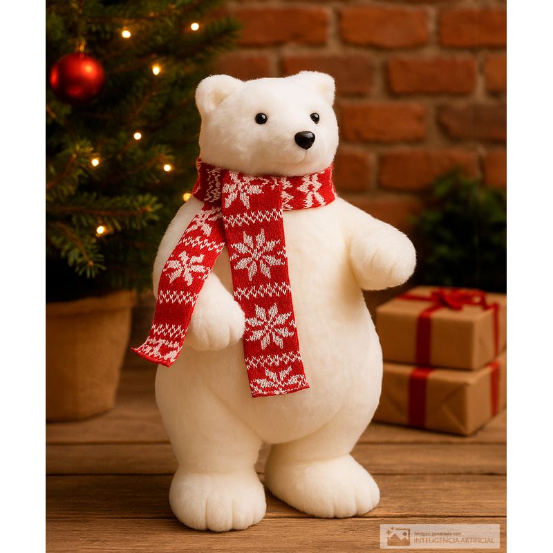 Oso polar navideño decorativo con bufanda 50 cm