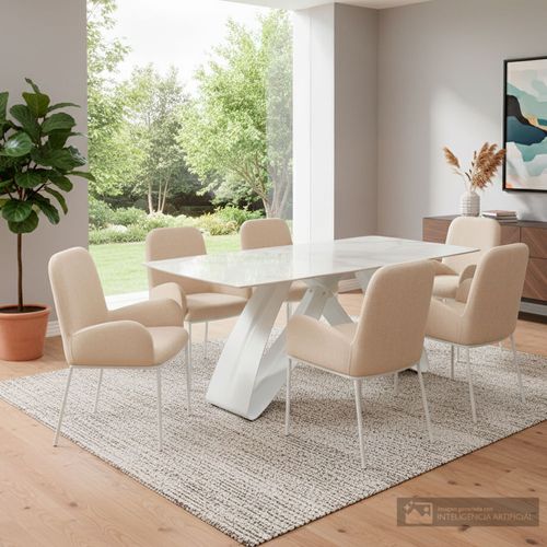 Comedor Vita White 6 personas rectangular top eco stone