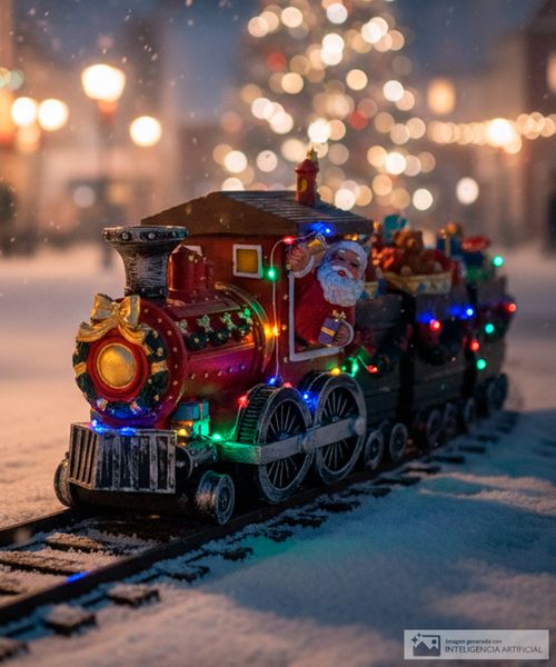 Tren navideño decorativo con luz y música 26 x 12 x 19 cm