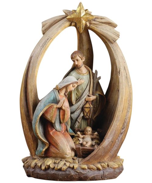 Figura decorativa sagrada familia en madera 8.25 x 6.25 x 12 cm