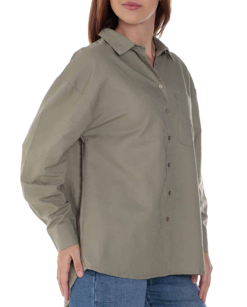 Blusa Sabrina camisera verde manga larga para mujer Tienda Online de  Almacenes SIMAN El Salvador