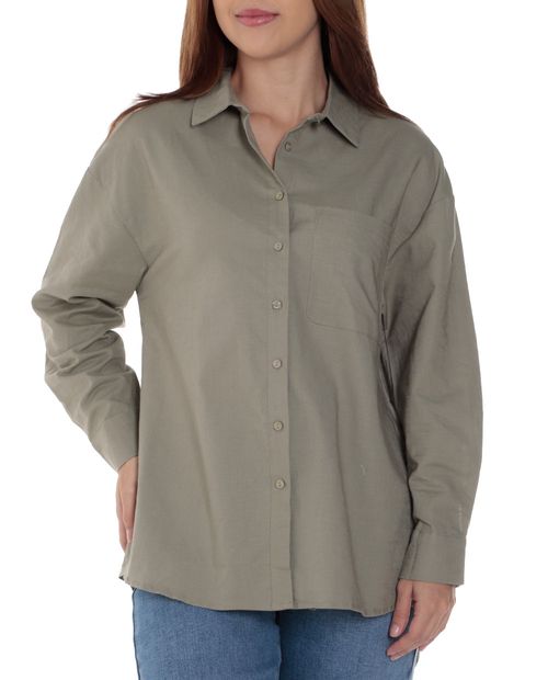 Blusa Sabrina camisera verde manga larga para mujer