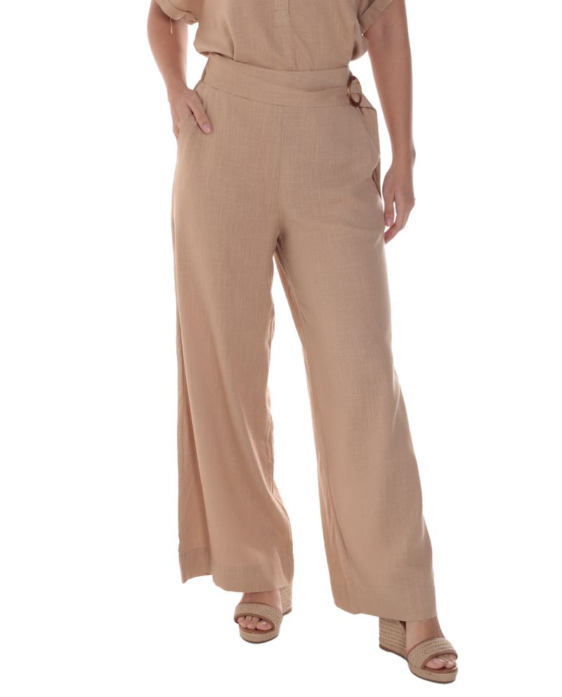104919245-Pantalón Nicolle pull on beige de cintura alta para mujer