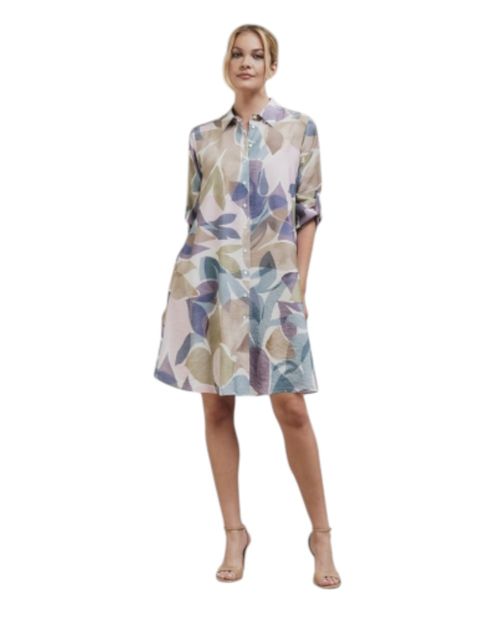 Vestido Punt Roma shirt dress estampado manga roll up para mujer